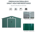 Outsunny 13 x 11 ft Metal Garden Shed Large Patio Roofed Tool Storage Box with Ventilation and Sliding Door, Deep Green - anydaydirect