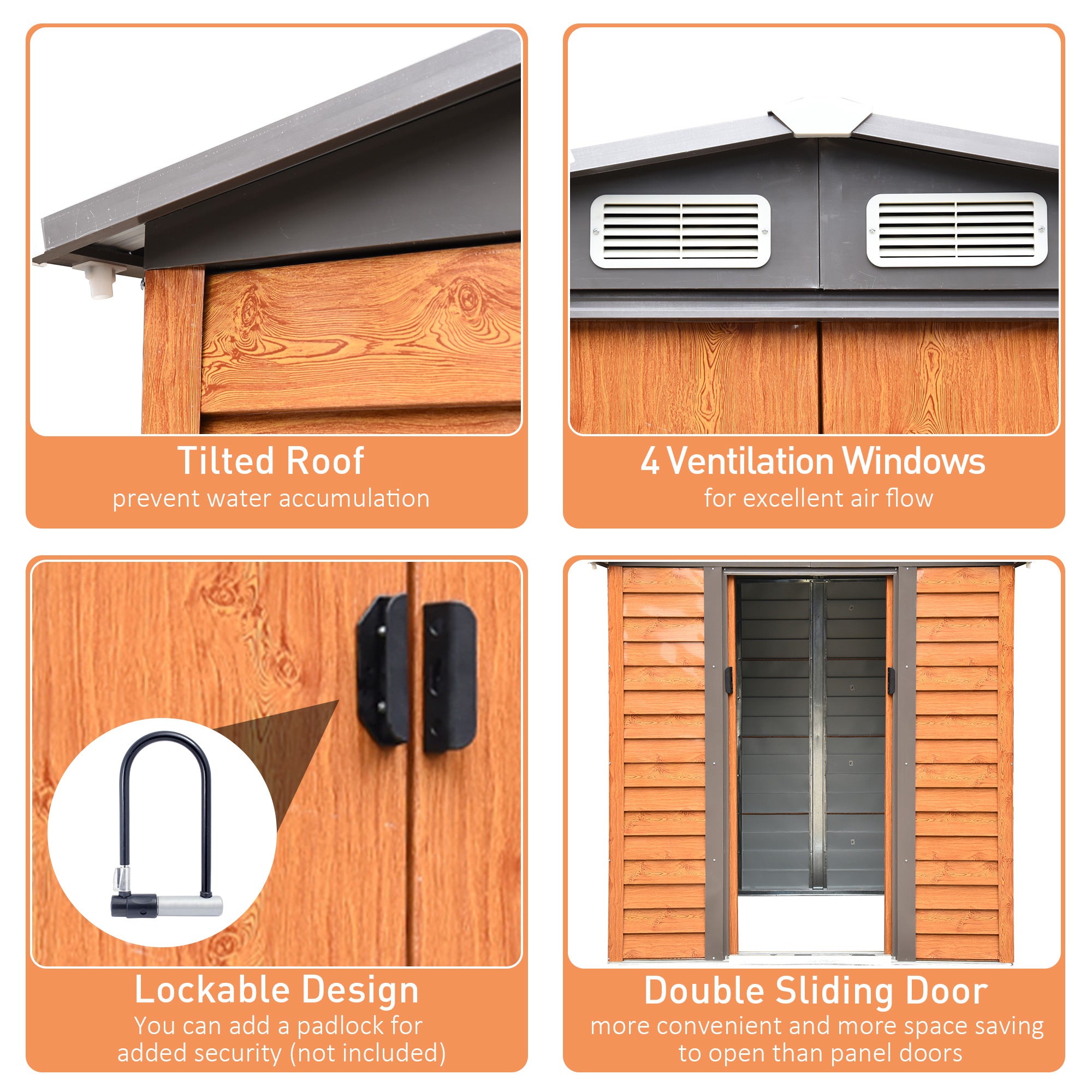 Outsunny 6 x 5 ft Garden Storage Shed Apex Store for Gardening Tool with Foundation and Ventilation, Brown - anydaydirect