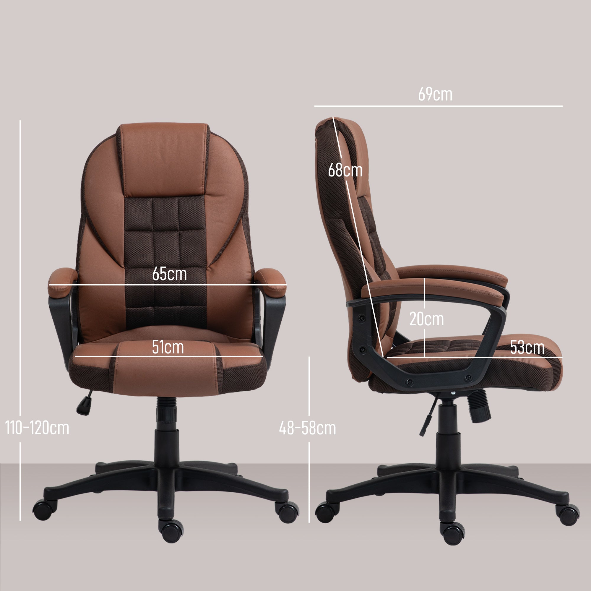 HOMCOM Faux Leather Office Chair - Brown - anydaydirect