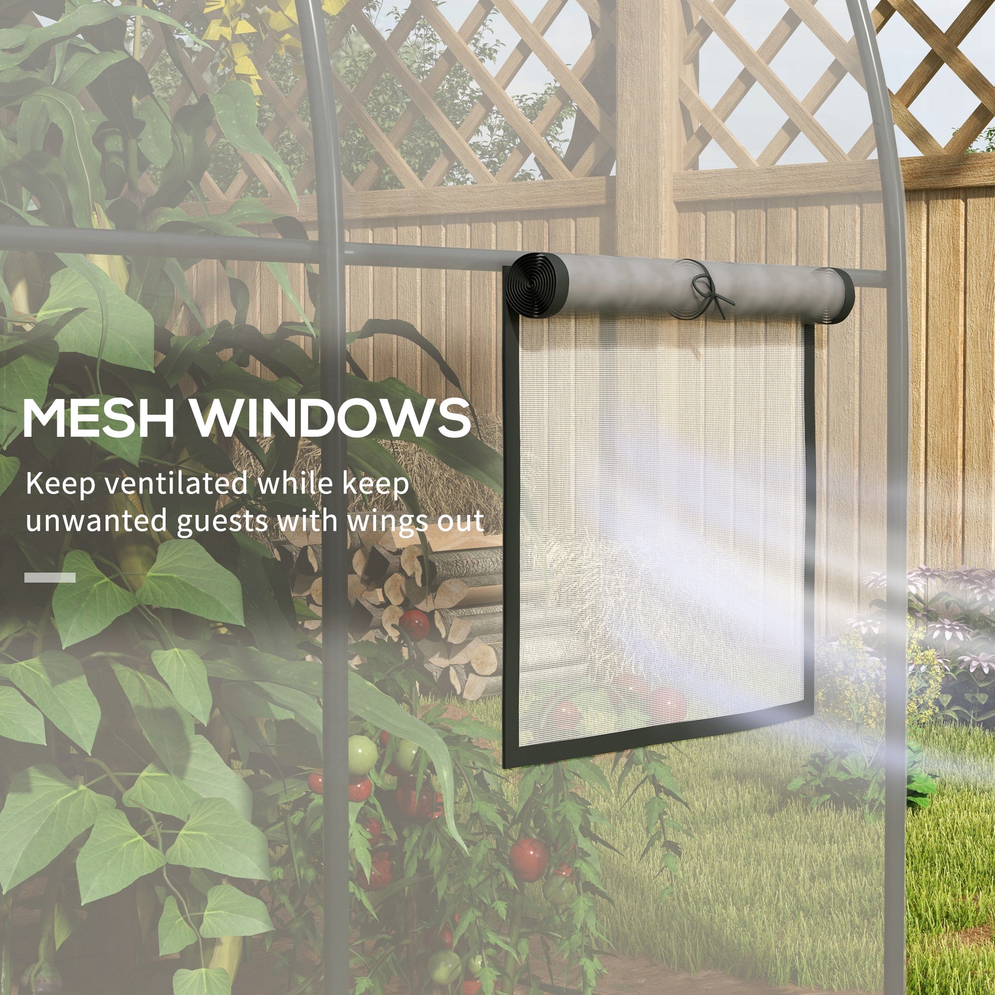 Outsunny Polytunnel Greenhouse Walk-in Grow House with Plasric Cover, Door, Mesh Window and Steel Frame, 3 x 2 x 2m, Clear - anydaydirect