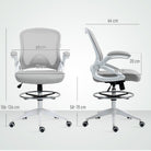Vinsetto Drafting Chair with Flip-up Armrest, Mesh Office Stool with Foot Ring, 360° Swivel Height Adjustable Chair for Standing Desk, Light Grey - anydaydirect
