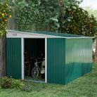 Outsunny Garden Metal Storage Shed Outdoor Metal Tool House with Double Sliding Doors and 2 Air Vents, 11.3x9.2ft, Green - anydaydirect