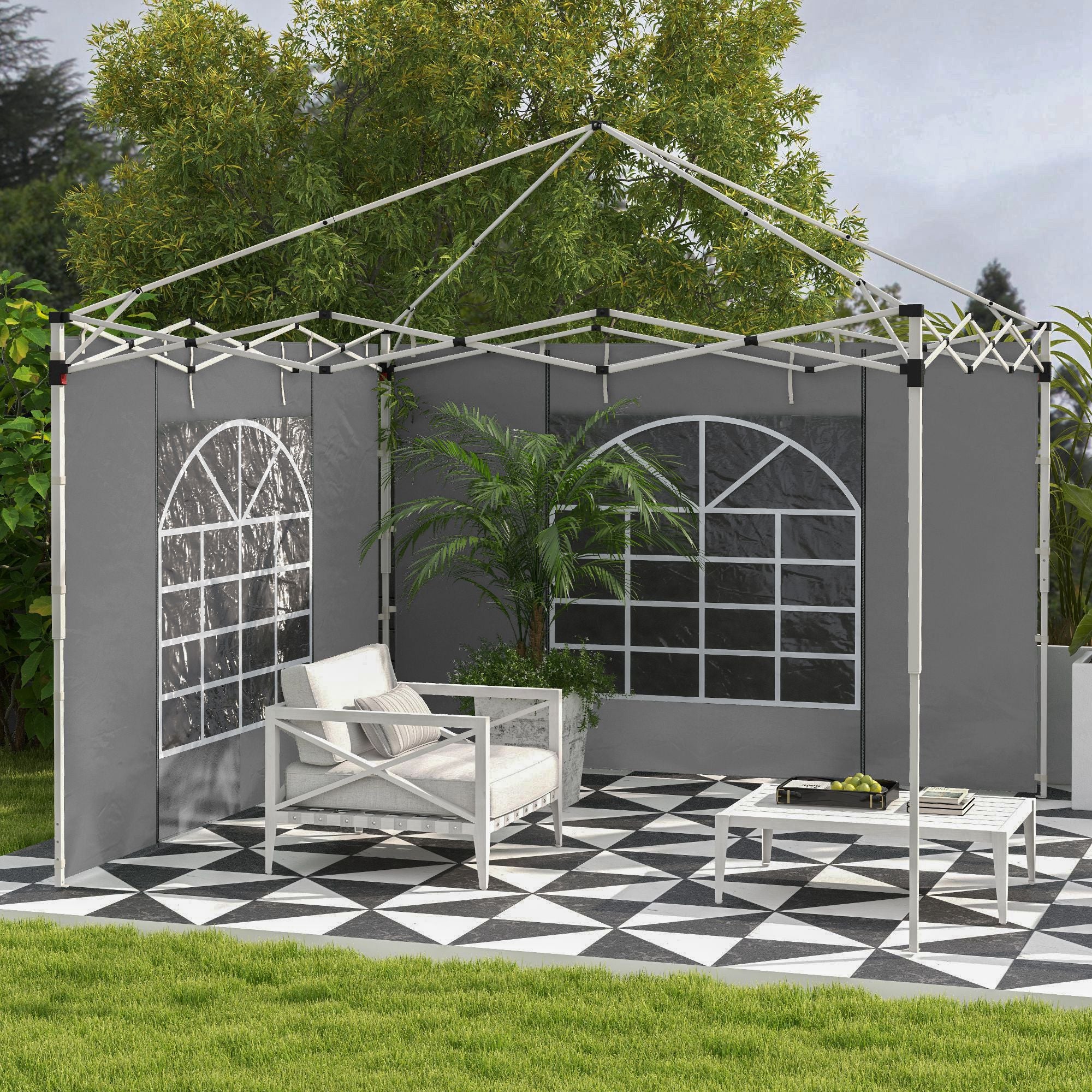 Outsunny Gazebo Side Panels, 2 Pack Sides Replacement, for 3x3(m) or 3x6m Pop Up Gazebo, with Windows and Doors, Light Grey - anydaydirect