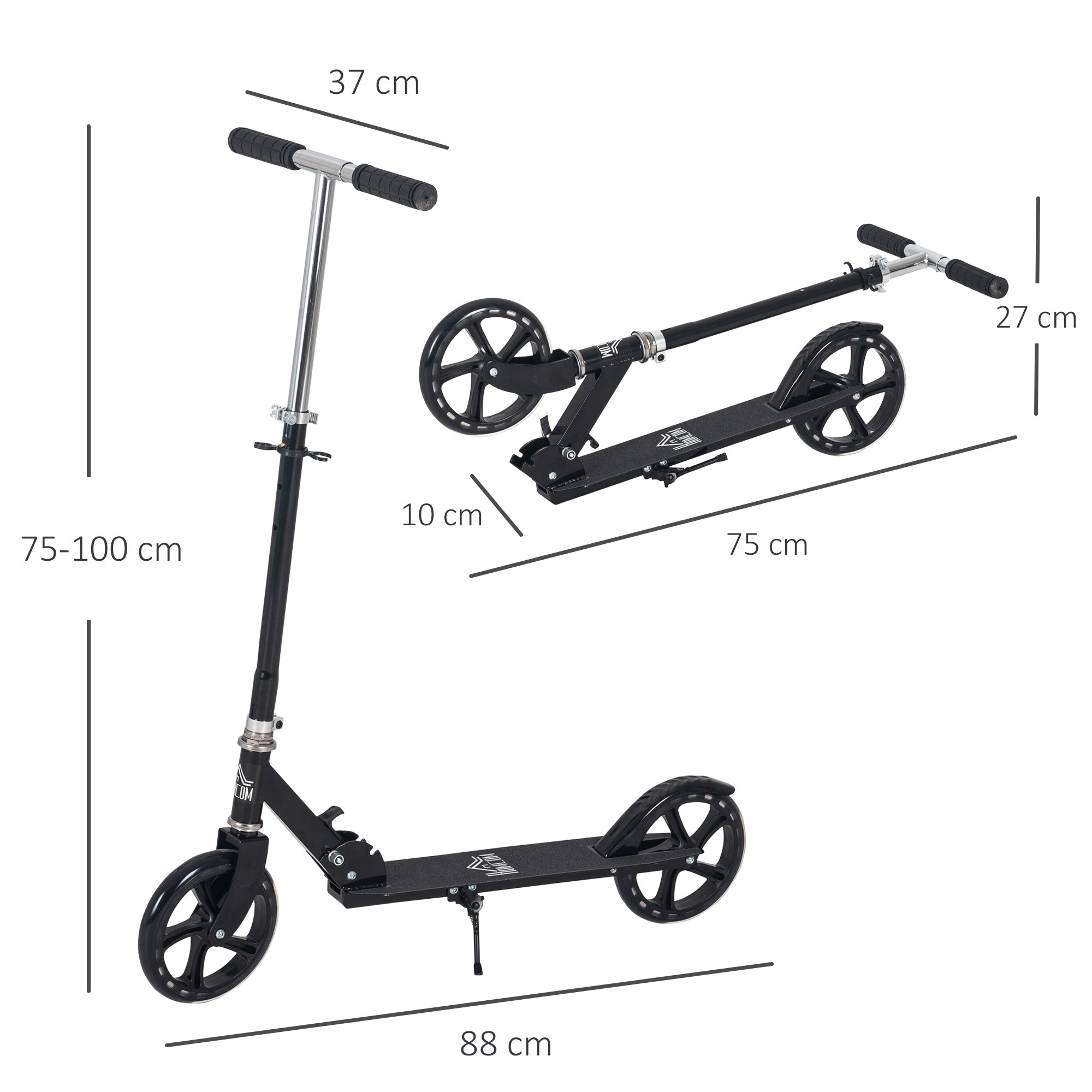 HOMCOM Foldable Kids Scooter, Adjustable Height, Rear Brake, Ride On Toy for Ages 3-8, Black - anydaydirect