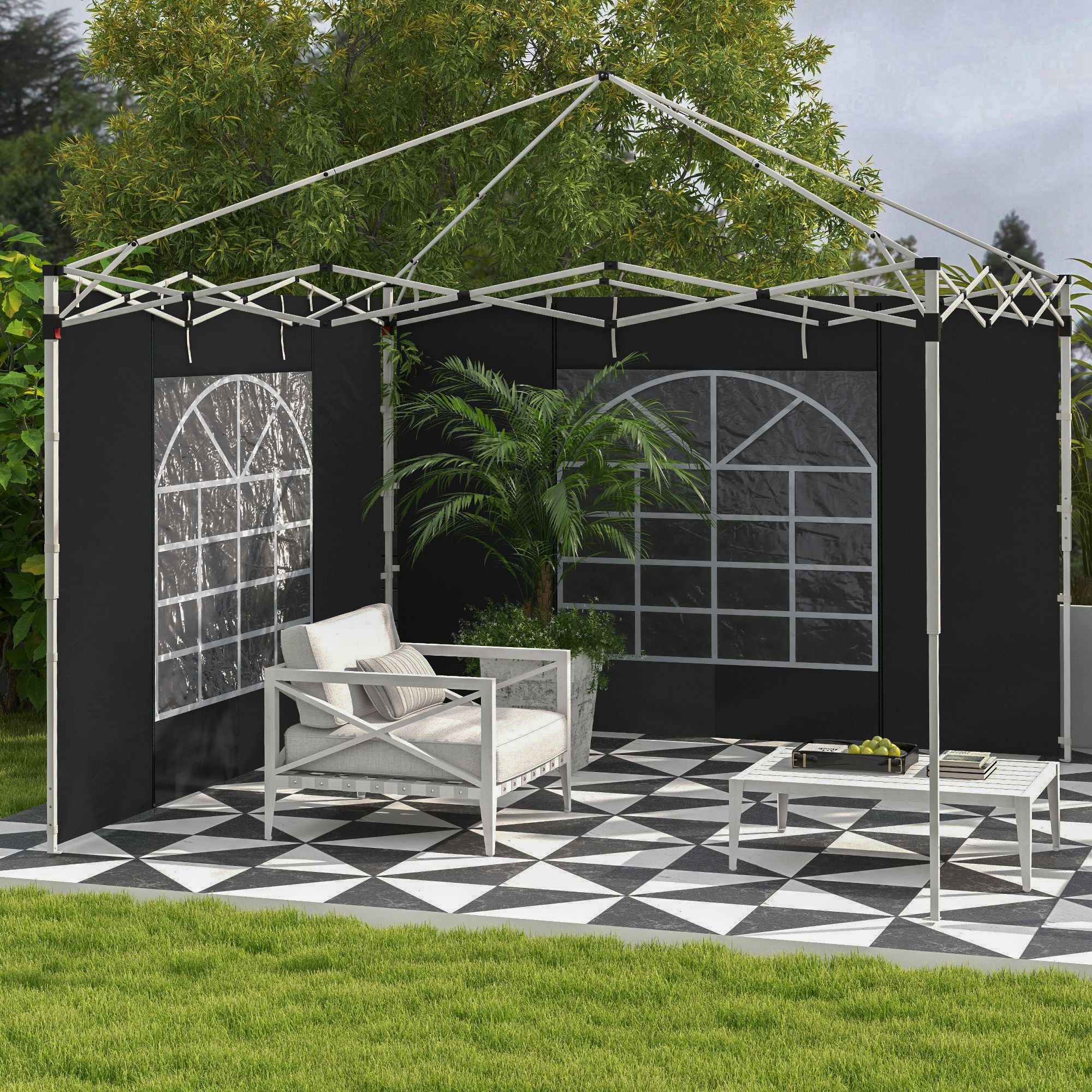 Outsunny Gazebo Side Panels, 2 Pack Sides Replacement, for 3x3(m) or 3x6m Pop Up Gazebo, with Windows and Doors, Black - anydaydirect