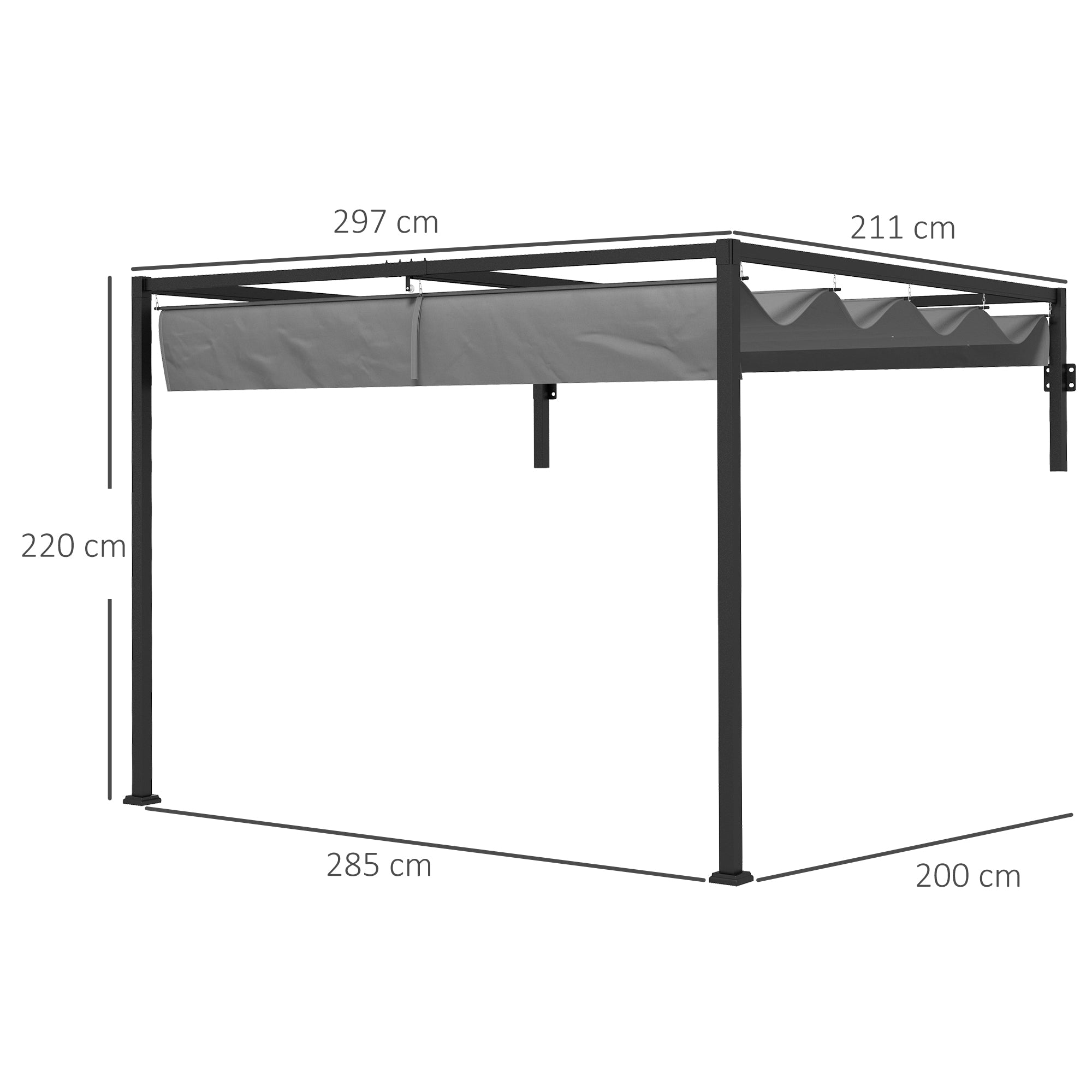 Outsunny 2 x 3(m) Lean To Steel Pergola, with Moving Fabric Canopy - Dark Grey - anydaydirect