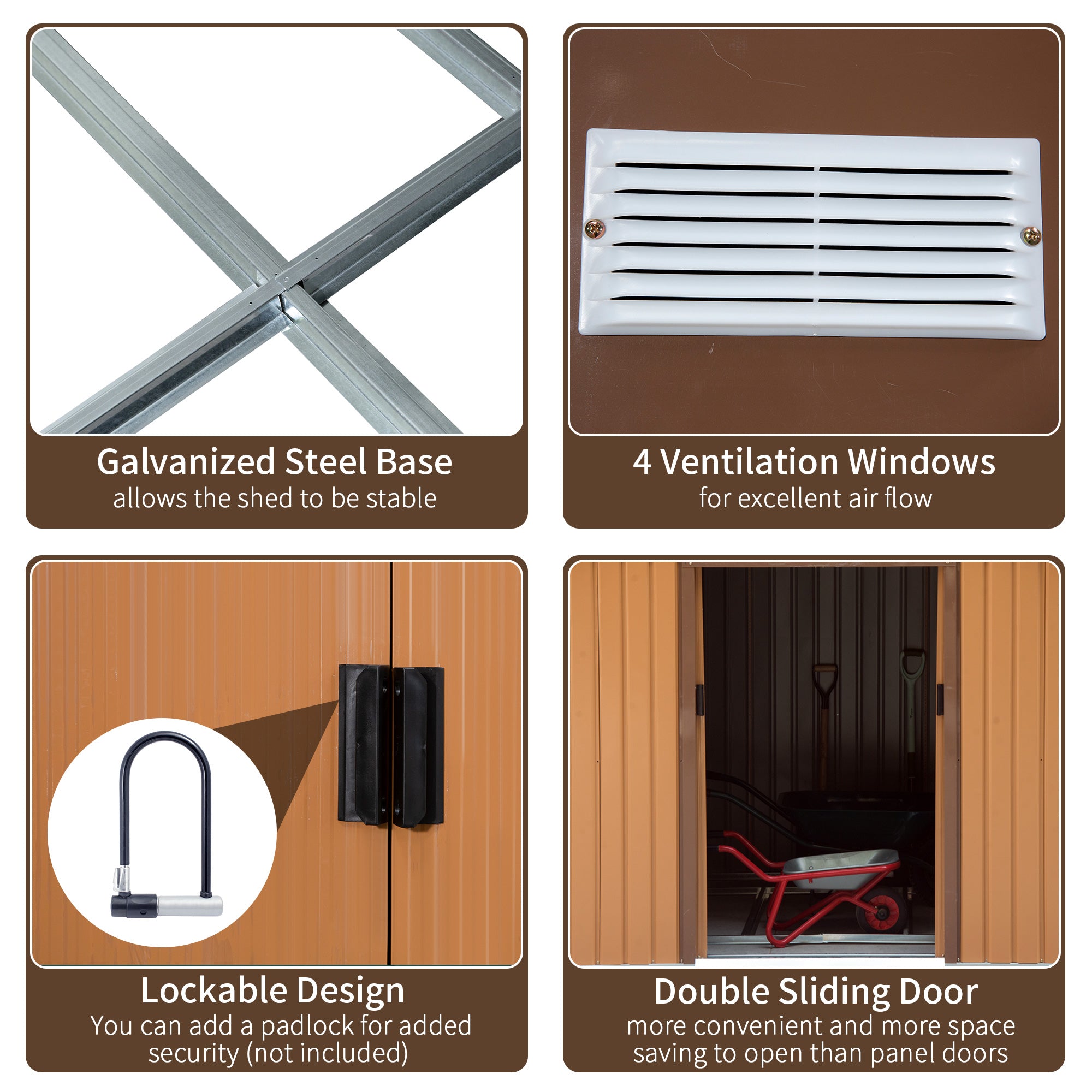 Outsunny 9 x 6FT Garden Metal Storage Shed Outdoor Storage Shed with Foundation Ventilation & Doors, Yellow - anydaydirect