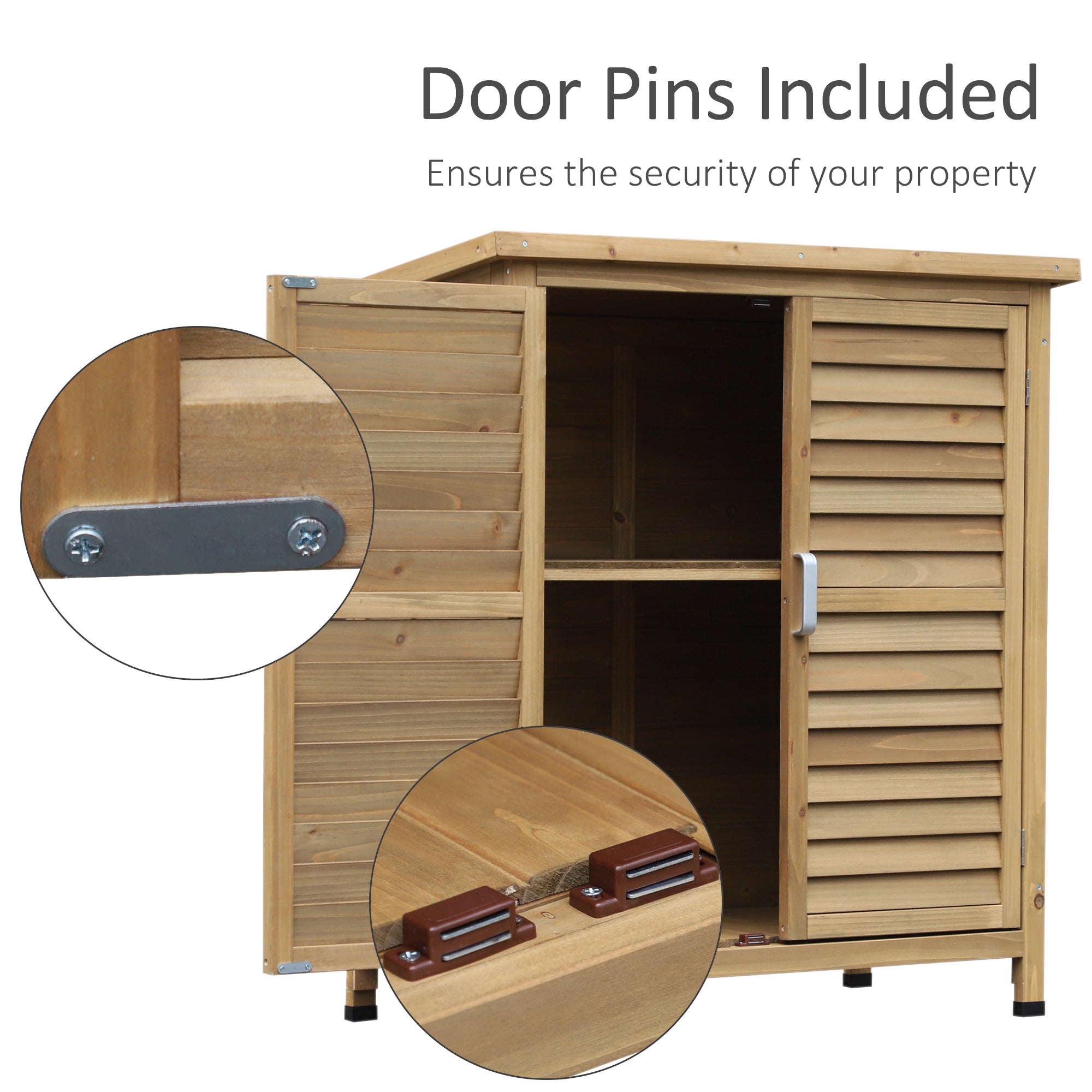 Outsunny Garden Shed Wooden Garden Storage Shed 2 Door Unit Solid Fir Wood Garage Tool Organisation Cabinet, 87L x 46.5W x 96.5Hcm, Grey - anydaydirect