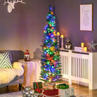 HOMCOM 6' Artificial Prelit Christmas Trees Holiday Décor with Colourful LED Lights, Pencil Shape, Steel Base - anydaydirect