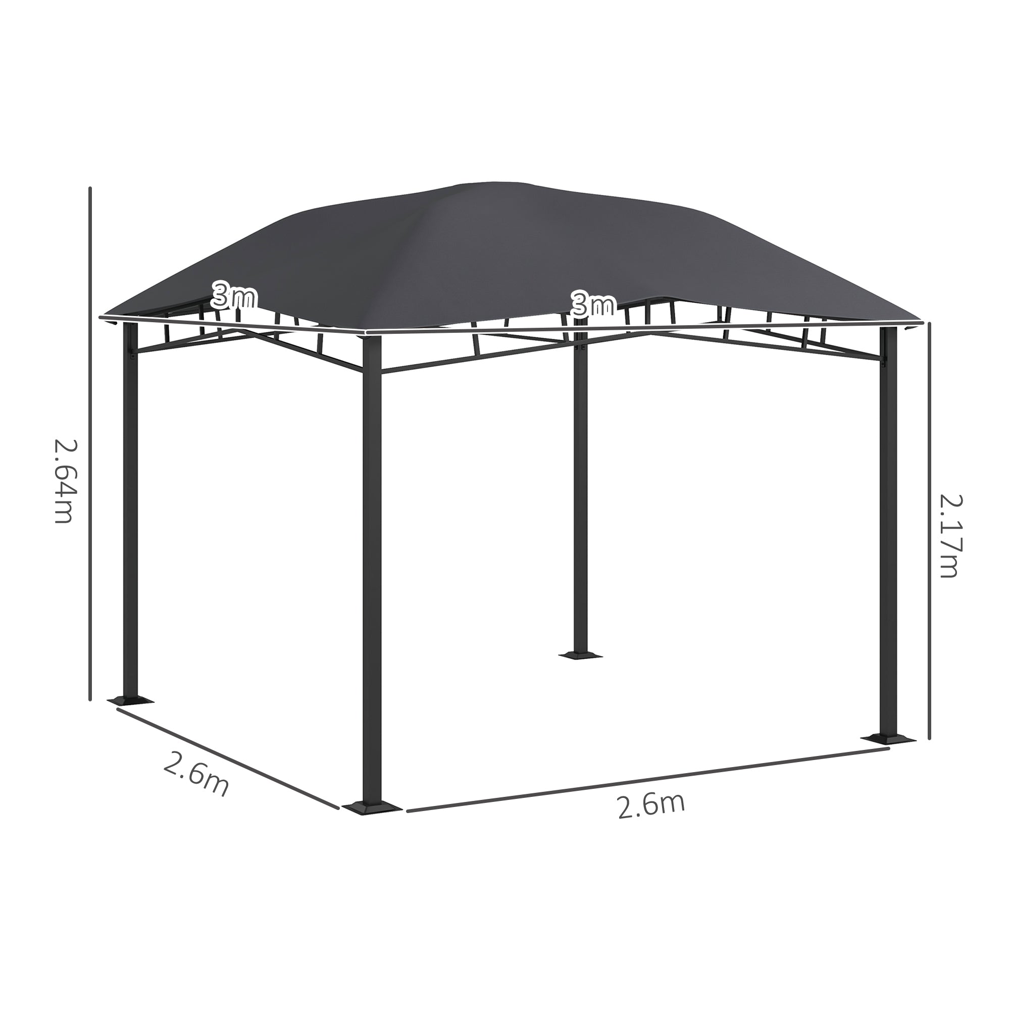 Outsunny 3x3(m) Outdoor Gazebo Garden Gazebo Pavilion Sunshade Canopy Tent with Steel Frame, Grey - anydaydirect