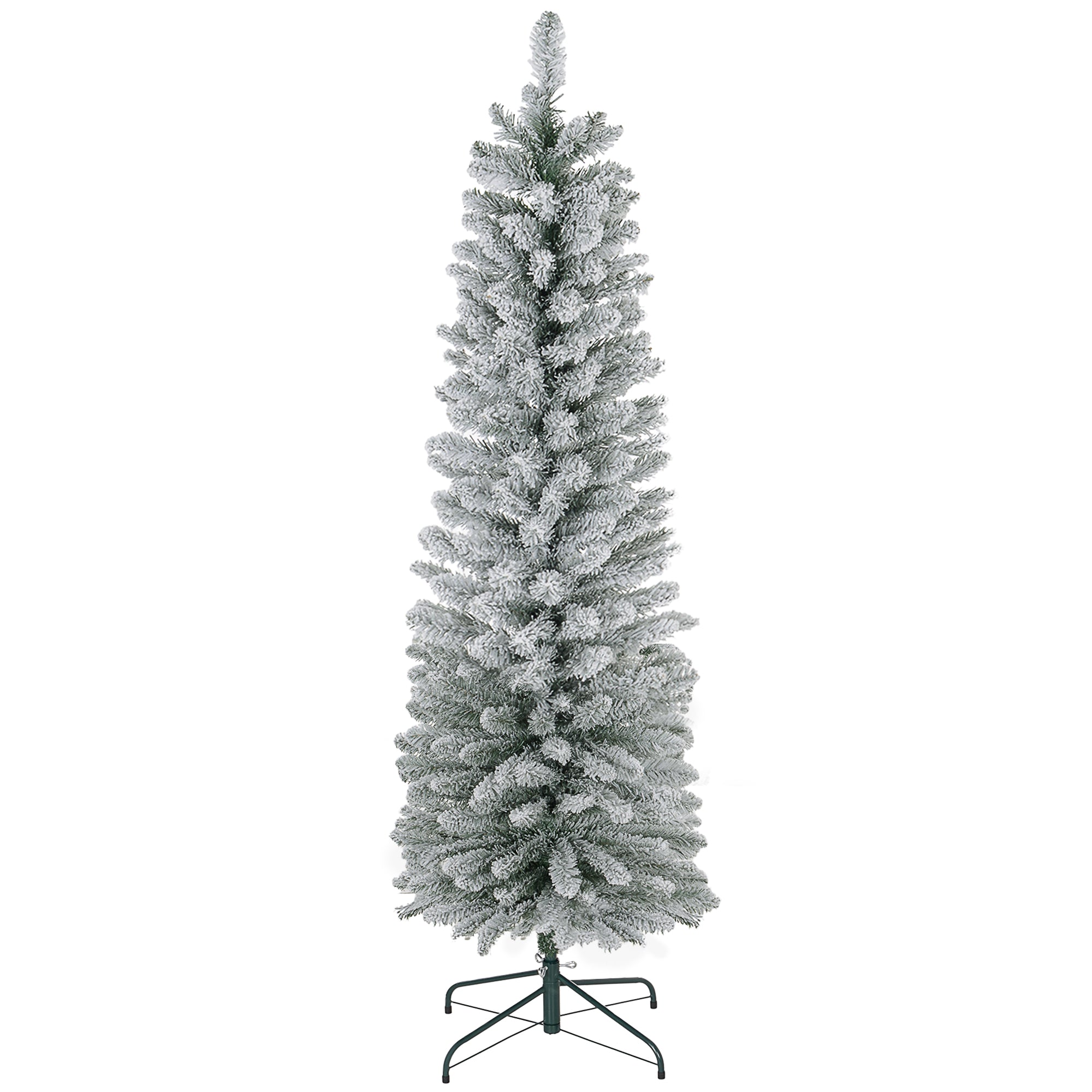 HOMCOM 6ft Artificial Pencil Christmas Tree with 329 Snow Flocked Tips, Metal Base, Realistic Xmas Tree - anydaydirect