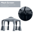 Outsunny 3 x 3(m) Hexagon Gazebo Patio Canopy Party Tent Outdoor Garden Shelter w/ 2 Tier Roof & Side Panel - Grey - anydaydirect