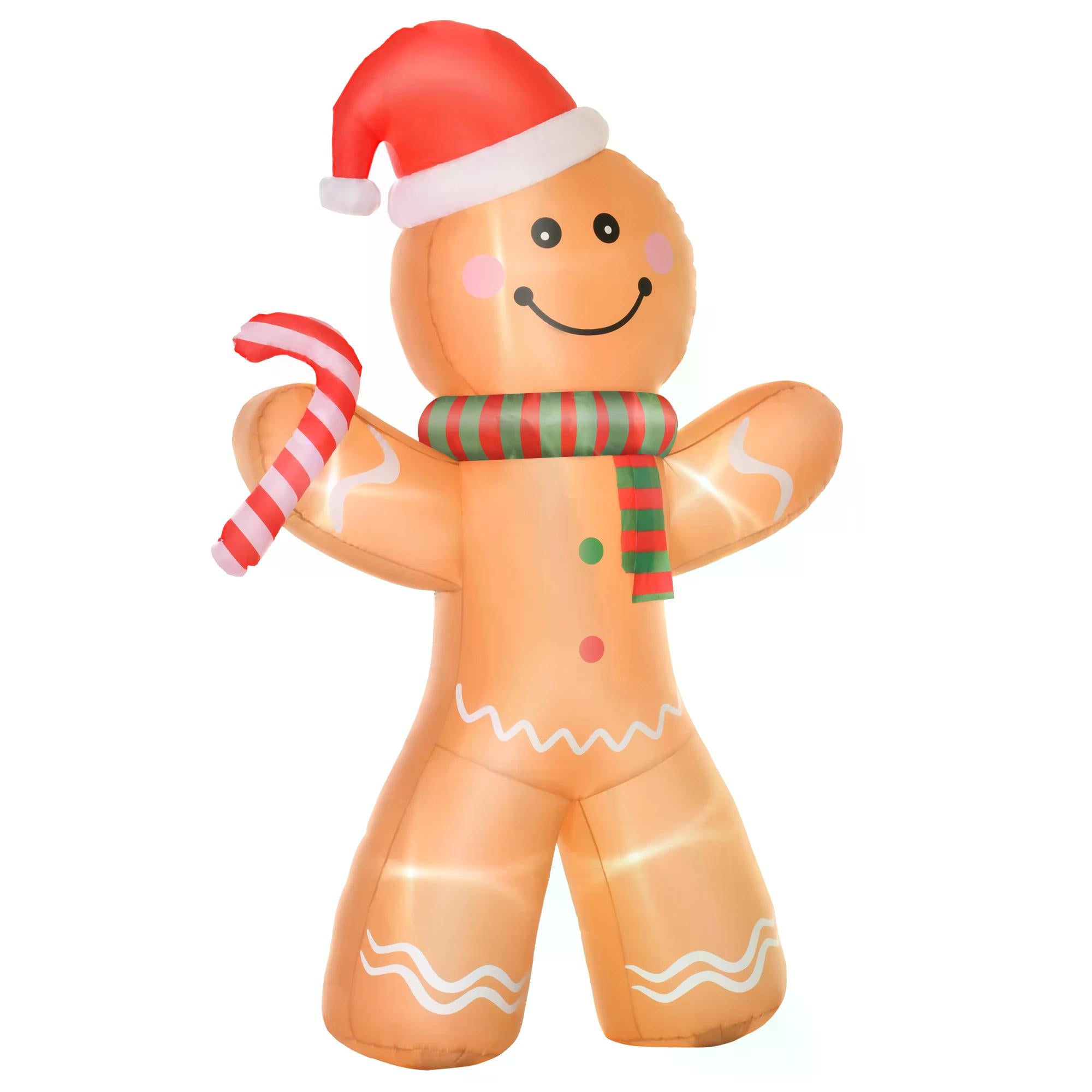 HOMCOM 2.4m Christmas Inflatable Gingerbread Man, Lighted for Home Indoor Outdoor Garden Lawn Decoration Party Prop - anydaydirect
