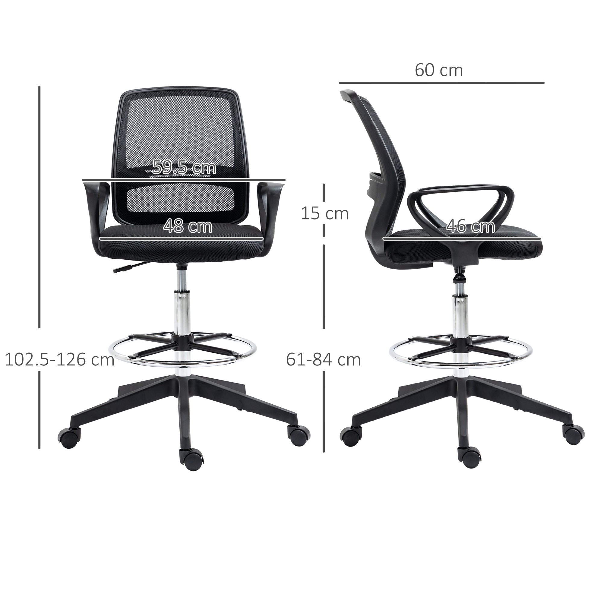 Vinsetto Ergonomic Mesh Back Drafting Chair, Tall Office Chair, Draughtsman Chair with Adjustable Height and Footrest 360° Swivel, Set of 5 - anydaydirect