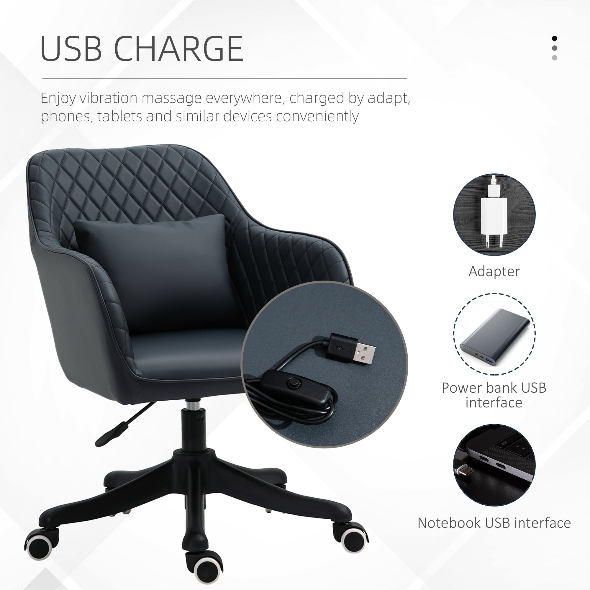 Vinsetto Velvet Office Chair, Desk Chair, Makeup Vanity Chair with Massage Lumbar Pillow and Rolling Wheels for Bedroom and Home, Deep Blue - anydaydirect