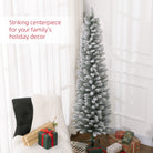 HOMCOM 6ft Artificial Pencil Christmas Tree with 329 Snow Flocked Tips, Metal Base, Realistic Xmas Tree - anydaydirect