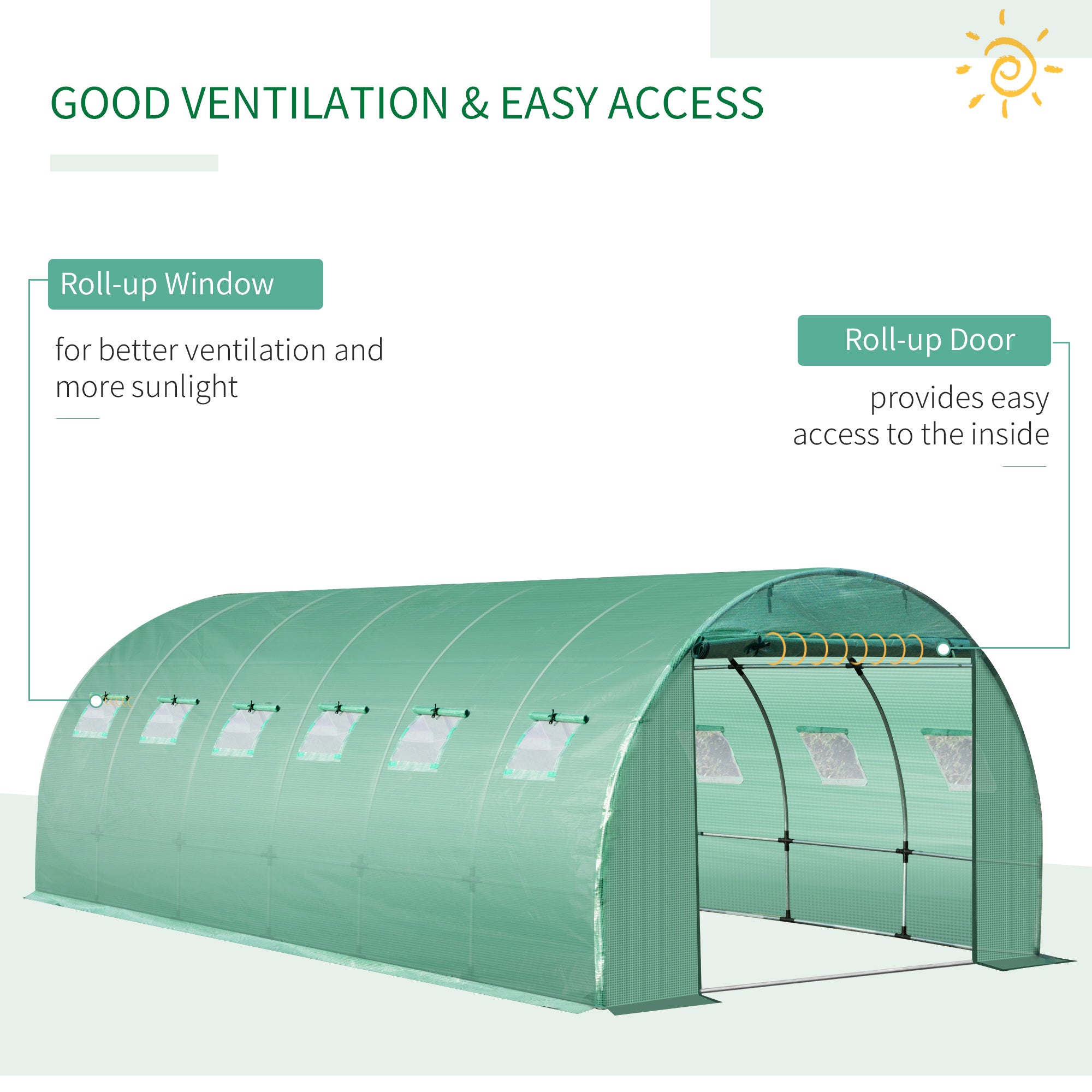 Outsunny 6 x 3 x 2m Greenhouse Replacement Cover ONLY Winter Garden Plant PE Cover for Tunnel Walk-in Greenhouse with Roll-up Windows Door Outdoor, Green - anydaydirect