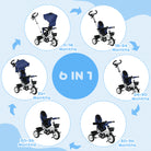 HOMCOM Metal Frame 4 in 1 Baby Push Tricycle with Parent Handle for 1-5 Years Old, Dark Blue - anydaydirect
