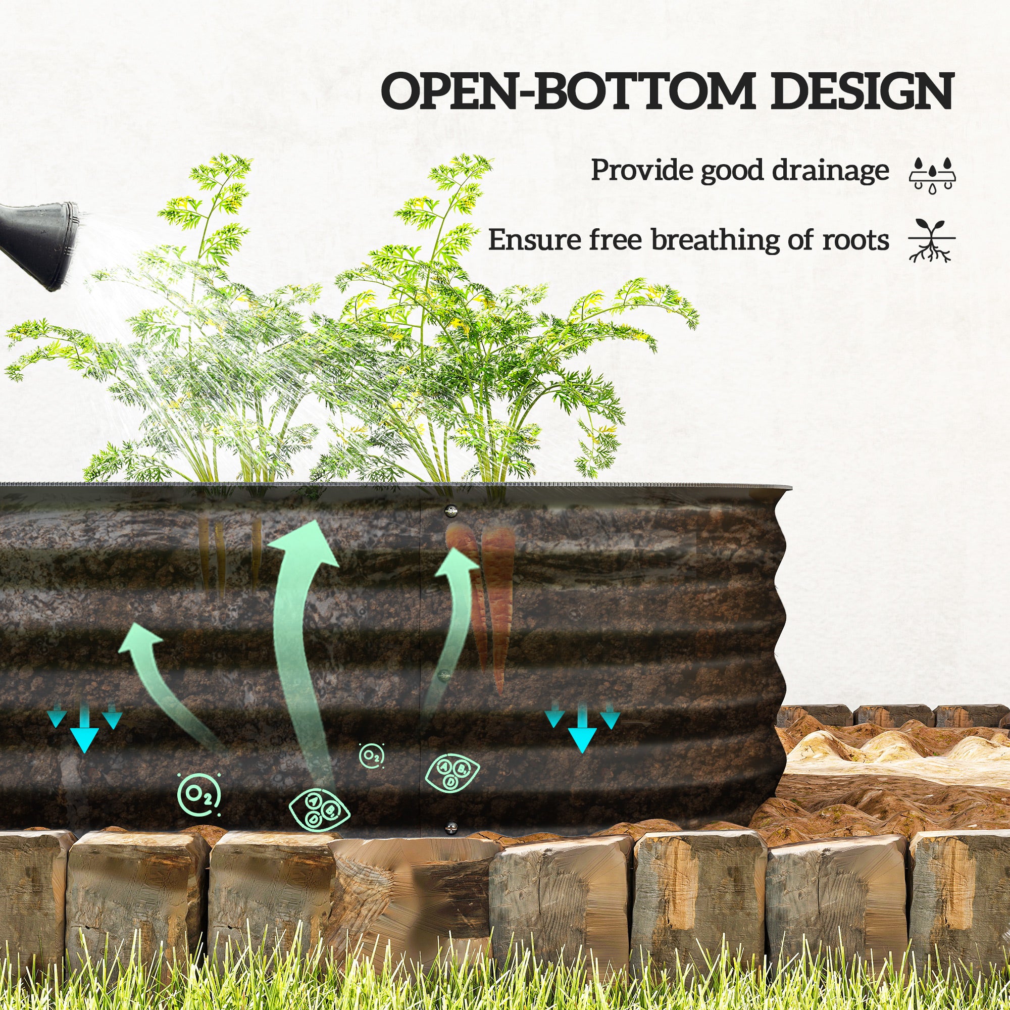 Outsunny Galvanised Raised Garden Bed, Metal Planter Box with Safety Edging, for Flowers, Herbs, Succulents, Black - anydaydirect