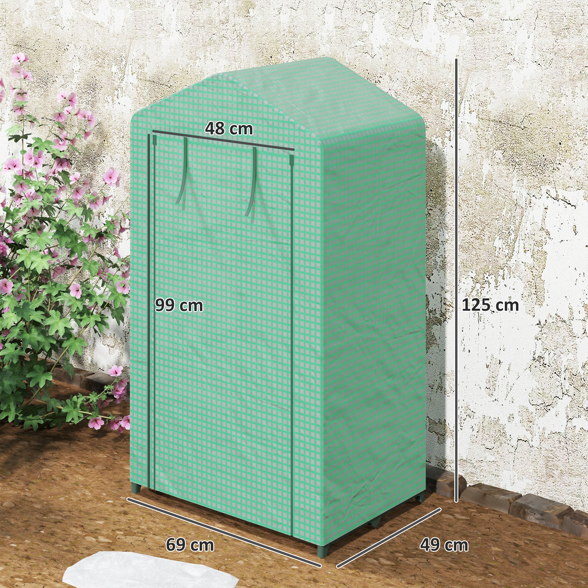 Outsunny 3 Tier Mini Greenhouse Portable Garden Grow House with Roll Up Door and Wire Shelves, 69 x 49 x 125 cm, Green - anydaydirect
