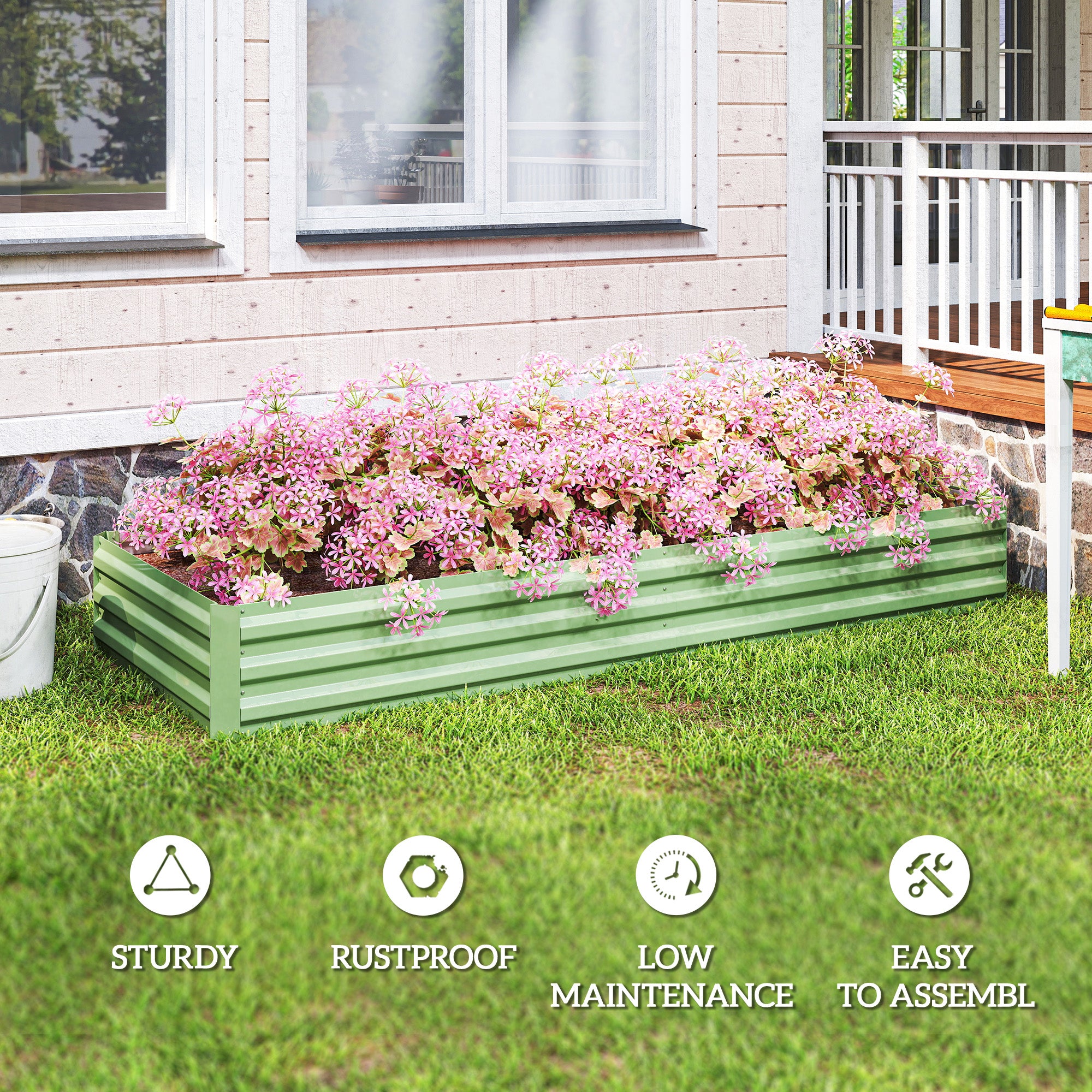 Outsunny Metal Raised Garden Bed Planter Box Outdoor Planters for Growing Flowers, Herbs, Green, Light Green - anydaydirect