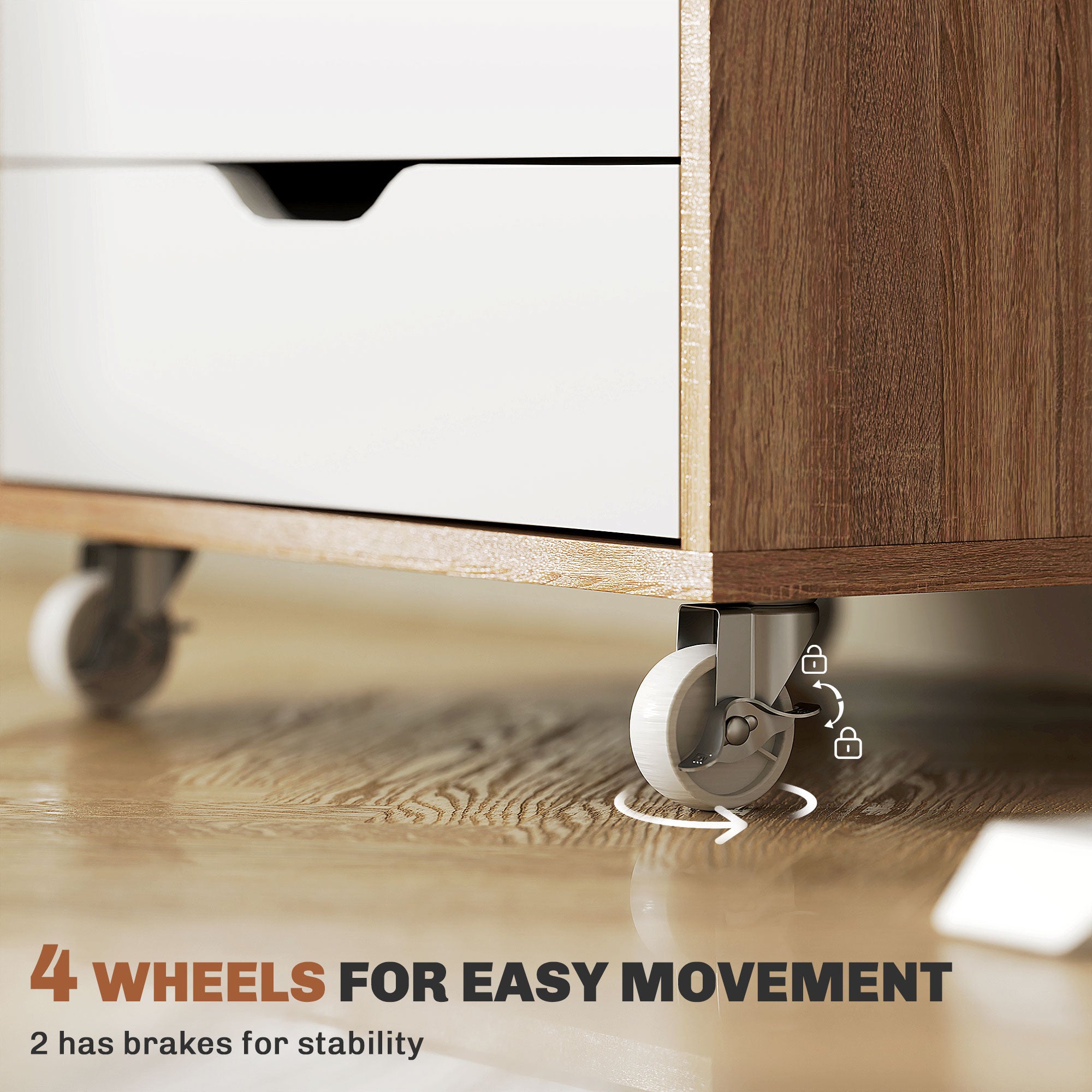Vinsetto Five-Drawer Filing Cabinet, with Wheels - Oak Brown - anydaydirect