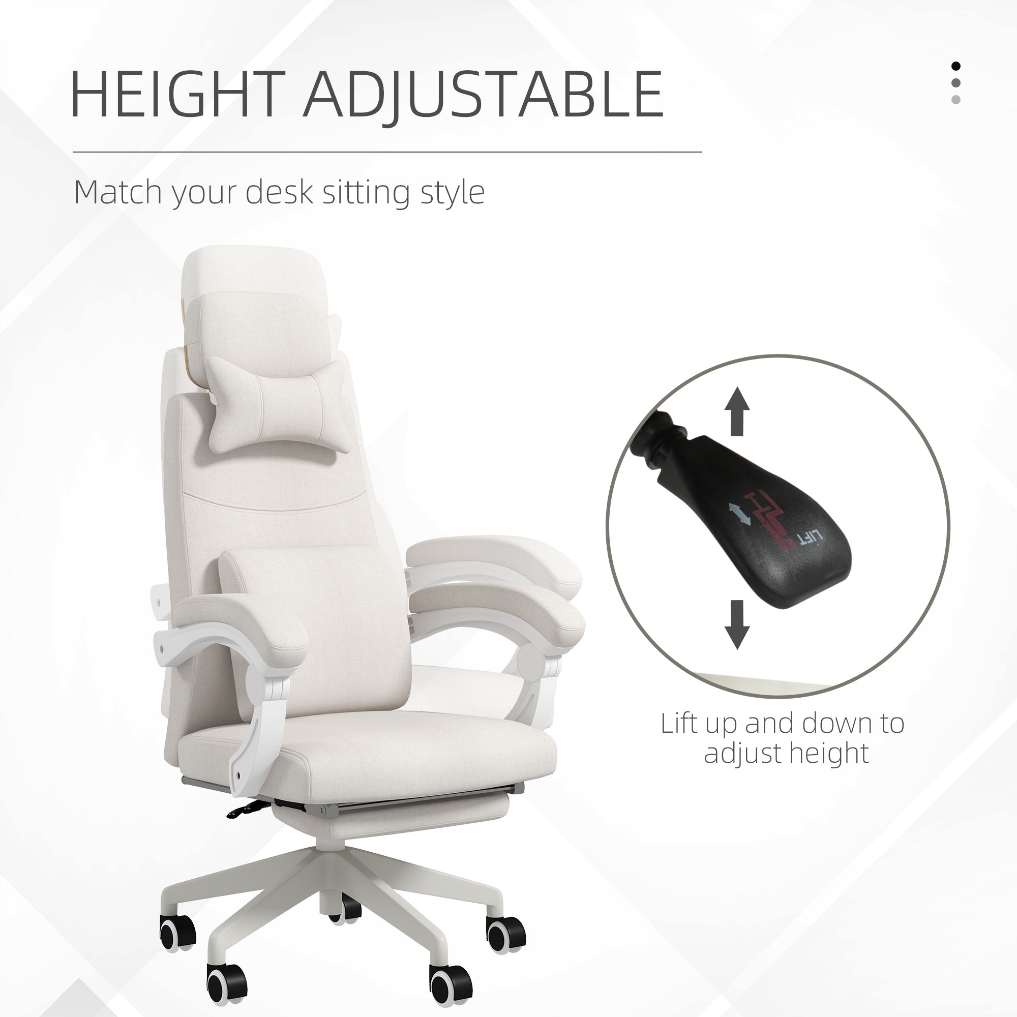 Vinsetto Linen-Look Office Chair, with 160° Reclining Back and Footrest - White - anydaydirect