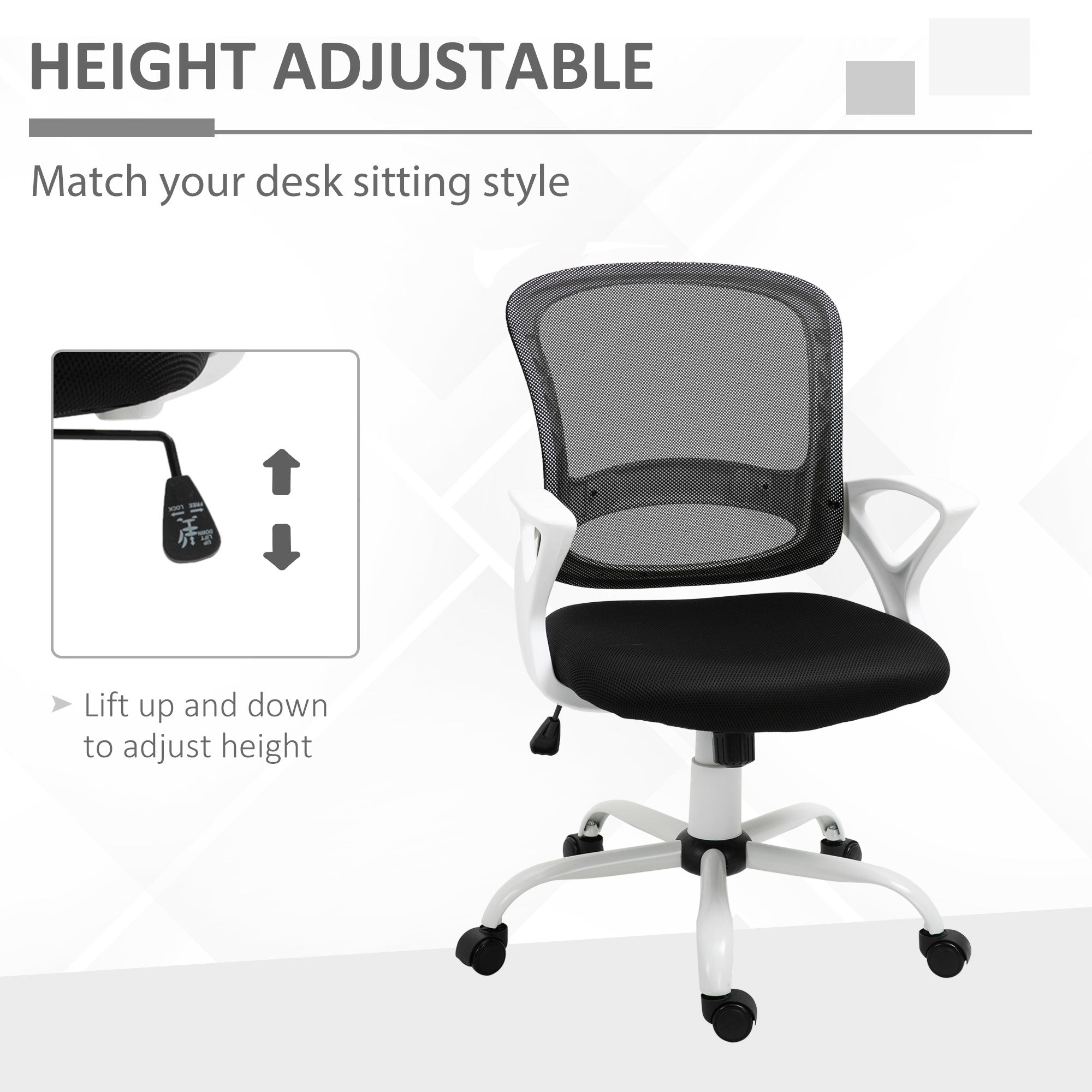 Vinsetto Office Chair Mesh Swivel Desk Chair with Lumbar Back Support Adjustable Height Armrests Black - anydaydirect