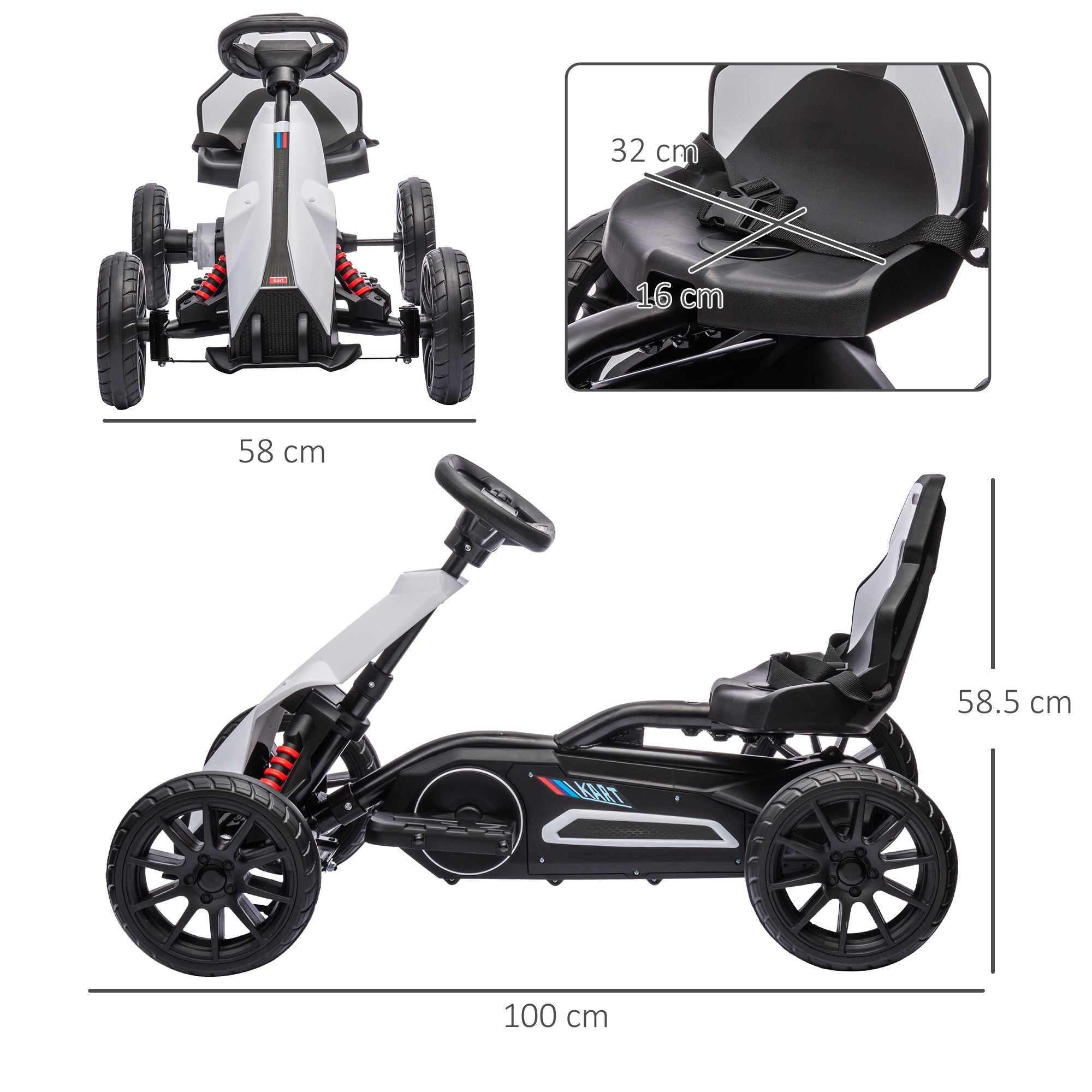 HOMCOM 12V Electric Go Kart for Kids, Ride-On Racing Go Kart with Forward Reversing, Rechargeable Battery, 2 Speeds, for Boys Girls Aged 3-8 Years Old - White - anydaydirect