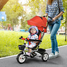 HOMCOM Metal Frame 4 in 1 Baby Push Tricycle with Parent Handle for 1-5 Years Old, Red - anydaydirect