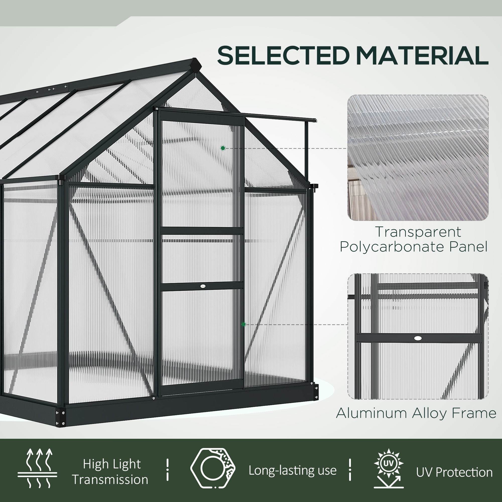 Outsunny 6 x 8ft Polycarbonate Greenhouse, Large Walk-In Green House with Slide Door and Window, Garden Plants Grow House with Aluminium Frame and Foundation, Grey - anydaydirect