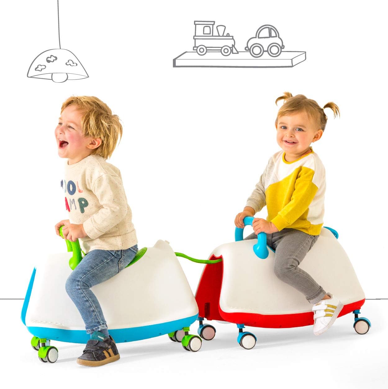 Chillafish Trackie 4-in-1 Rocker, Walker, Ride-on & Play Train, for Kids 1-5 Years, with Adjustable seat Height, Silent Non-Marking 360° Swivel Wheels, Blue Red - anydaydirect