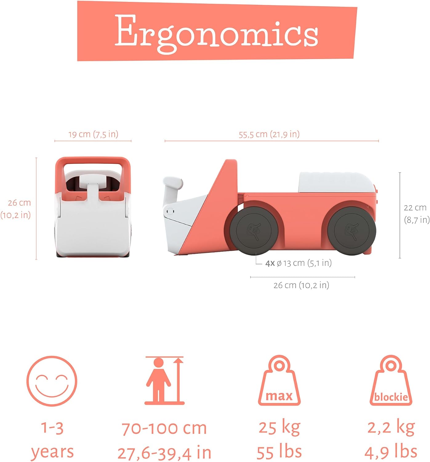 Chillafish Blockie 4-Wheel First Ride-on That Cleans up and Carries All Your Toys, 10 Play Blocks Included to Scoop in Digger-Style Action, Age 1-3 Years, Flamingo - anydaydirect