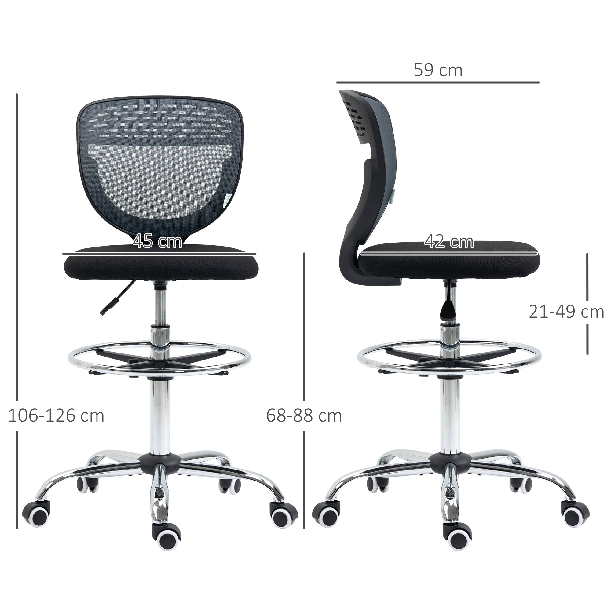 Vinsetto Drafting Chair, Swivel Office Draughtsman Chair, Mesh Standing Desk Chair with Adjustable Foot Ring, Armless, Grey - anydaydirect