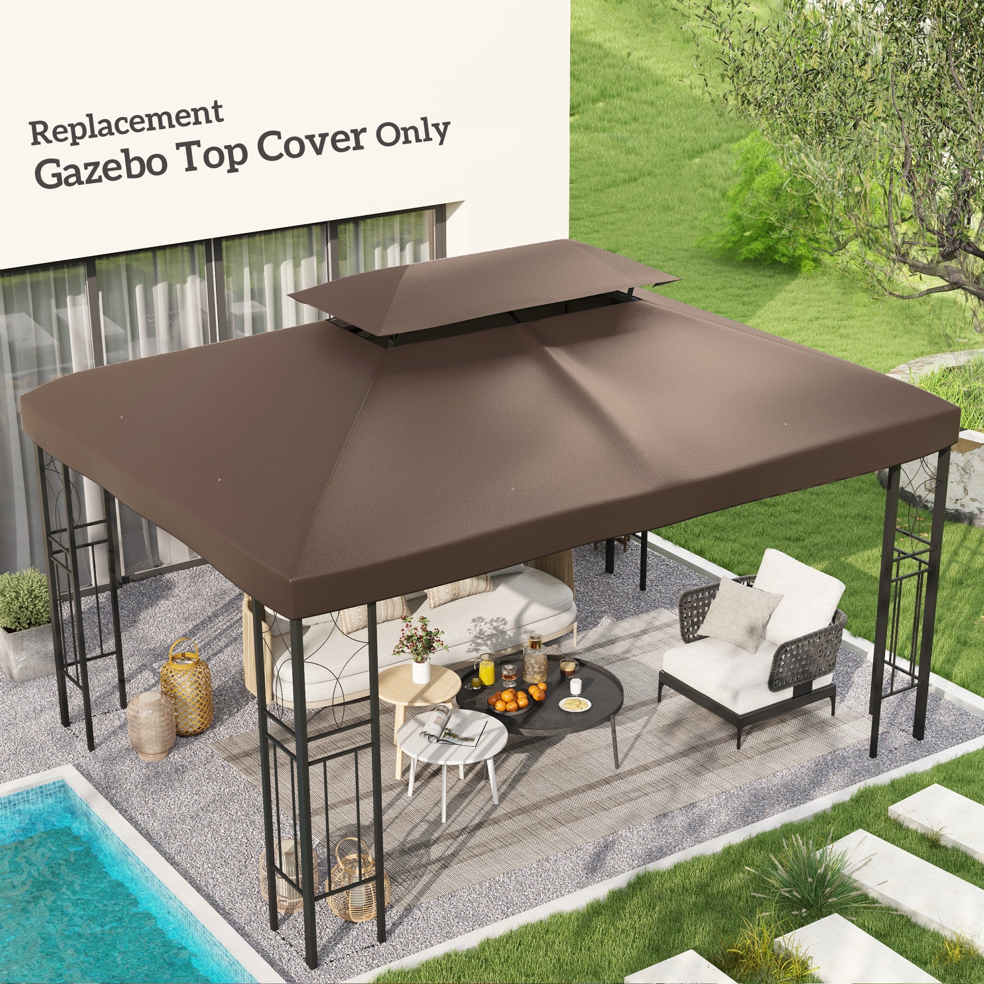 patio tent covers Outsunny 3x4m Gazebo Replacement Top Cover – Brown – anydaydirect