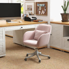 Vinsetto Velvet Office Chair, Desk Chair, Makeup Vanity Chair with Massage Lumbar Pillow and Rolling Wheels for Bedroom and Home, Pink - anydaydirect