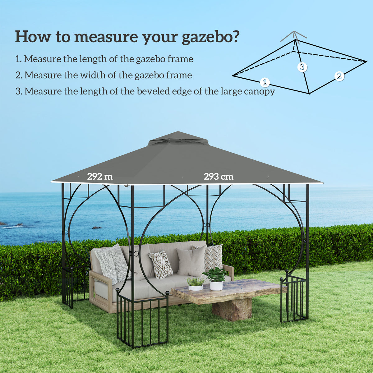 Outsunny 3x3(m) Replacement Gazebo Canopy, Double Tier Roof Top for Ga ...