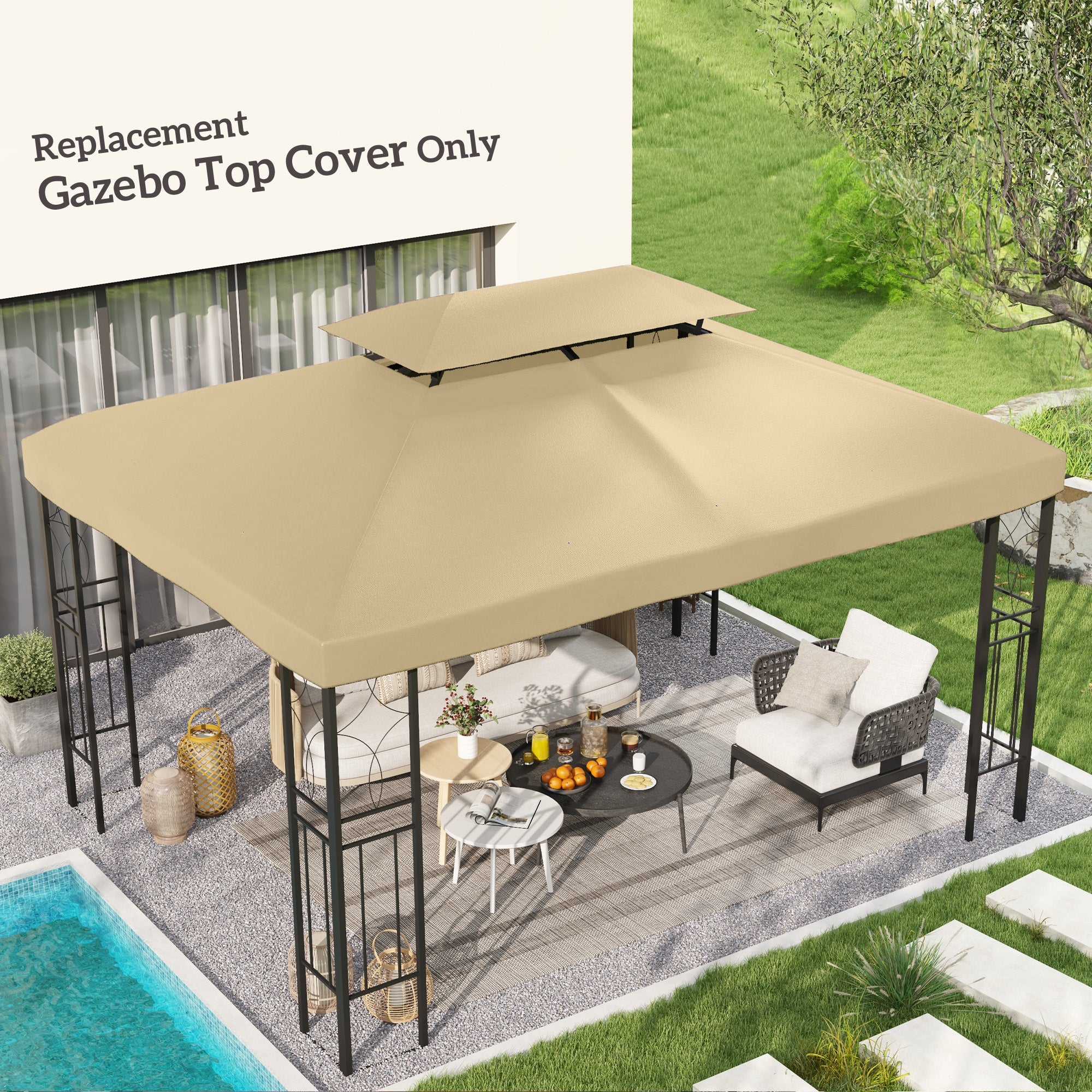 Outsunny Gazebo Roof Replacement, for 3 x 4m Frames - Cream - anydaydirect