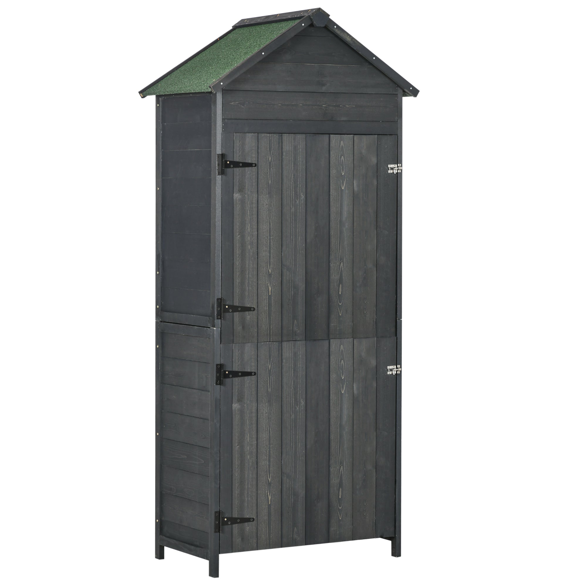 OutsunnyGarden Storage 4-Tier Wooden Garden Outdoor Shed 3 Shelves Utility Gardener Cabinet Lockable 2 Doors - Grey - anydaydirect
