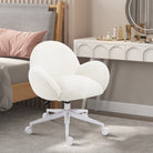 HOMCOM Makeup Vanity Chair, Cute Fluffy Desk Chair with Rolling Wheels for Bedroom Living Room, Cream White - anydaydirect