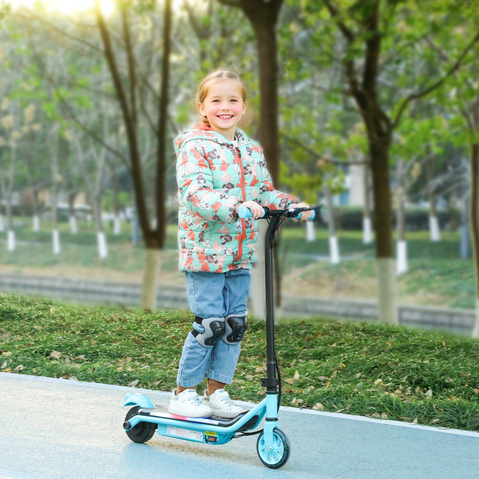 AIYAPLAY Electric Scooter for Kids Ages 6-14, with Dual Brakes, Flash Wheel and Colourful Light, Kids Electric Scooter E Scooter, Up to 12 KM/H & 10 KM, Blue - anydaydirect