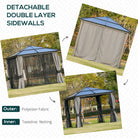 Outsunny 3 x 3(m) Hardtop Gazebo Canopy with Polycarbonate Roof, Aluminium Frame, Permanent Pavilion Garden Gazebo with Netting and Curtains for Patio, Deck, Dark Grey - anydaydirect