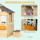 Outsunny Wooden Playhouse for Kids Outdoor Wendy House with Door, windows, Bench, Service Stations, Flowerpot Holder, For Ages 3-7 Years - anydaydirect
