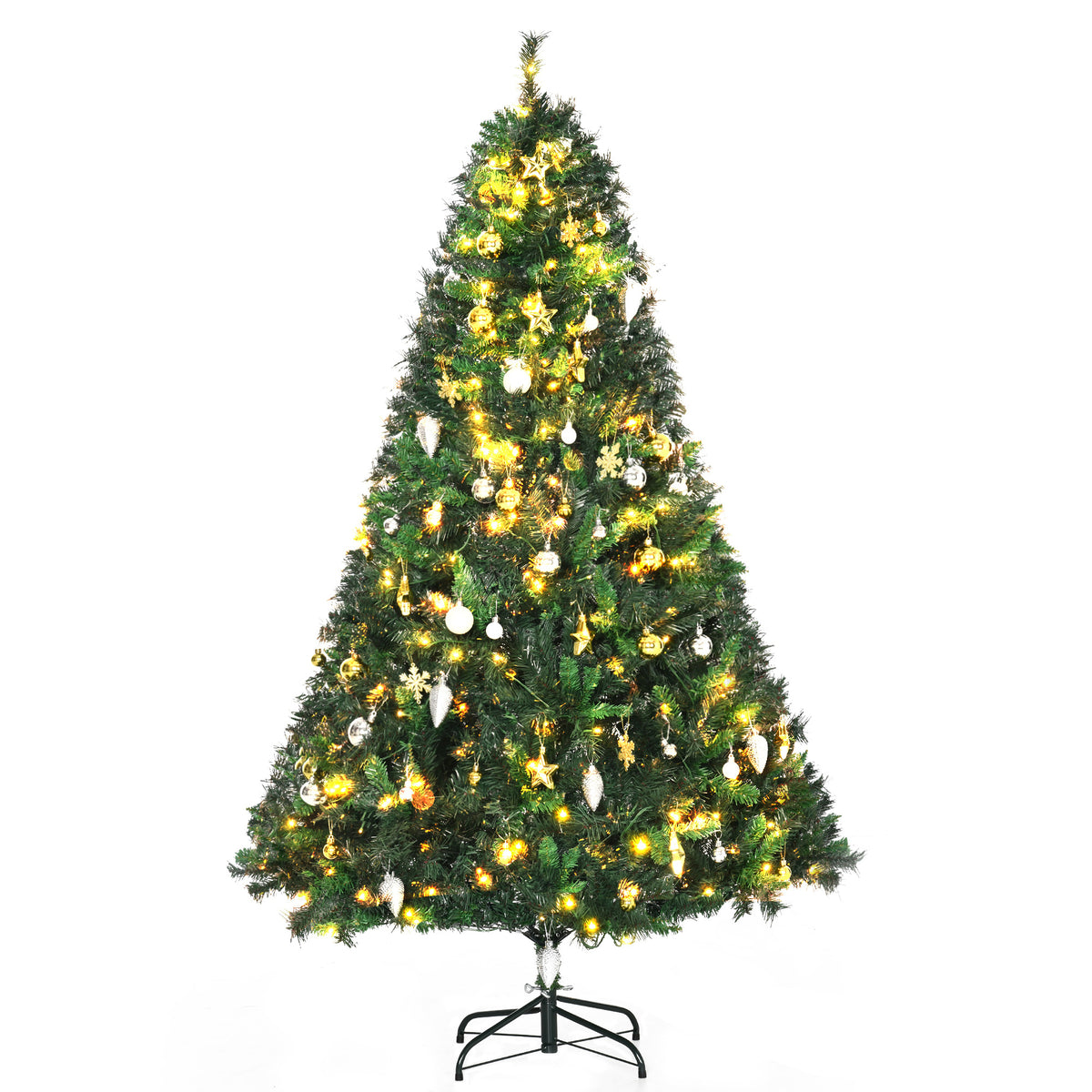HOMCOM 1.8m 6ft Pre Lit Christmas Tree 200 LED Xmas Tree Holiday Décor with Decorative Balls Ornament Metal Stand - anydaydirect