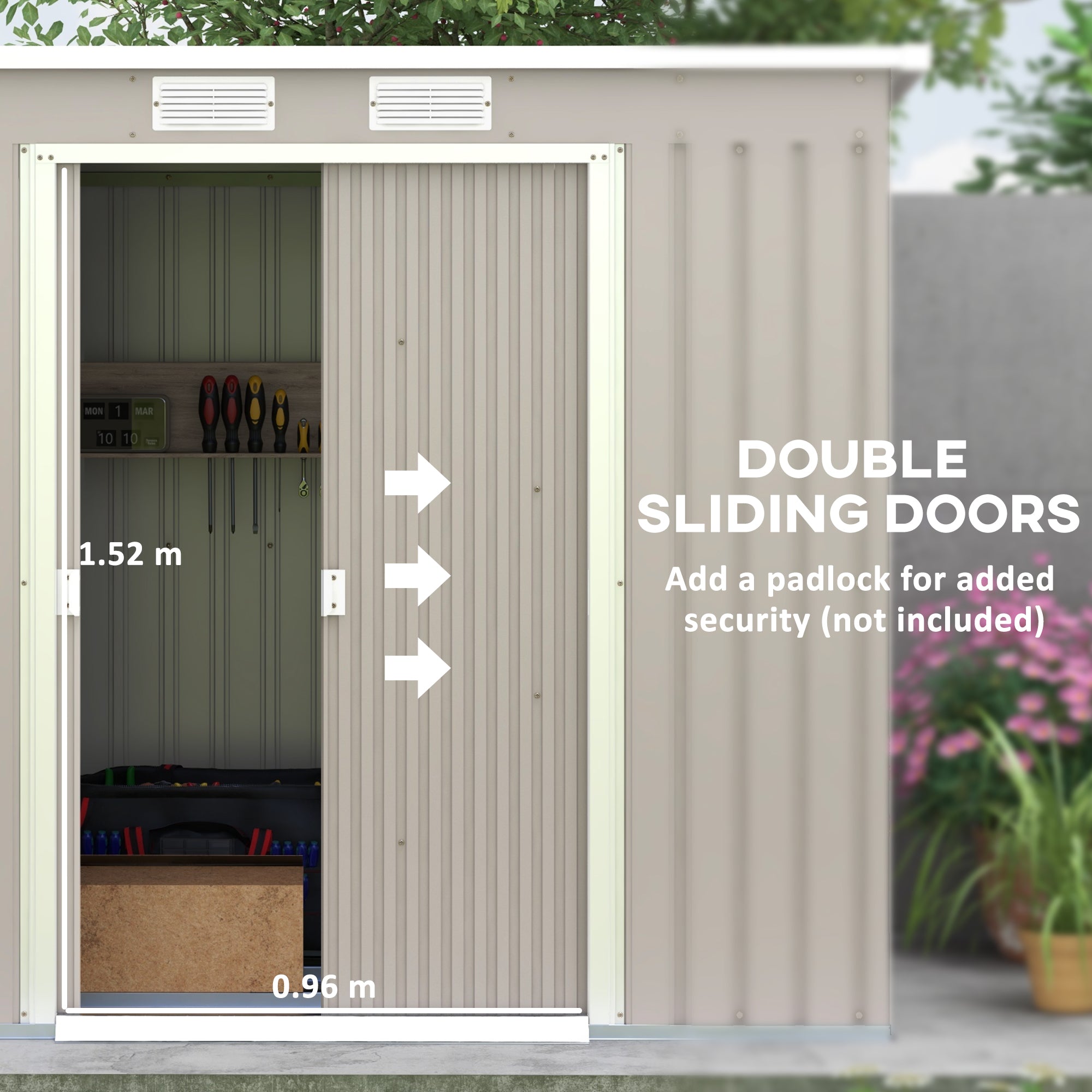 Outsunny Outdoor Garden Metal Equipment Tool Storage Shed w/ Foundation, Double Door, Vents and Sloped Roof, Grey - anydaydirect