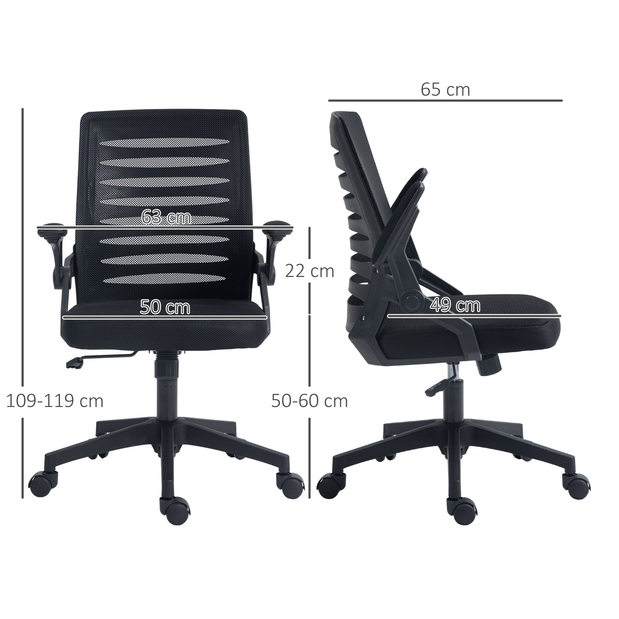 Vinsetto 44-53.5cm Adjustable Height Work Chair, with Mesh Back - Black - anydaydirect