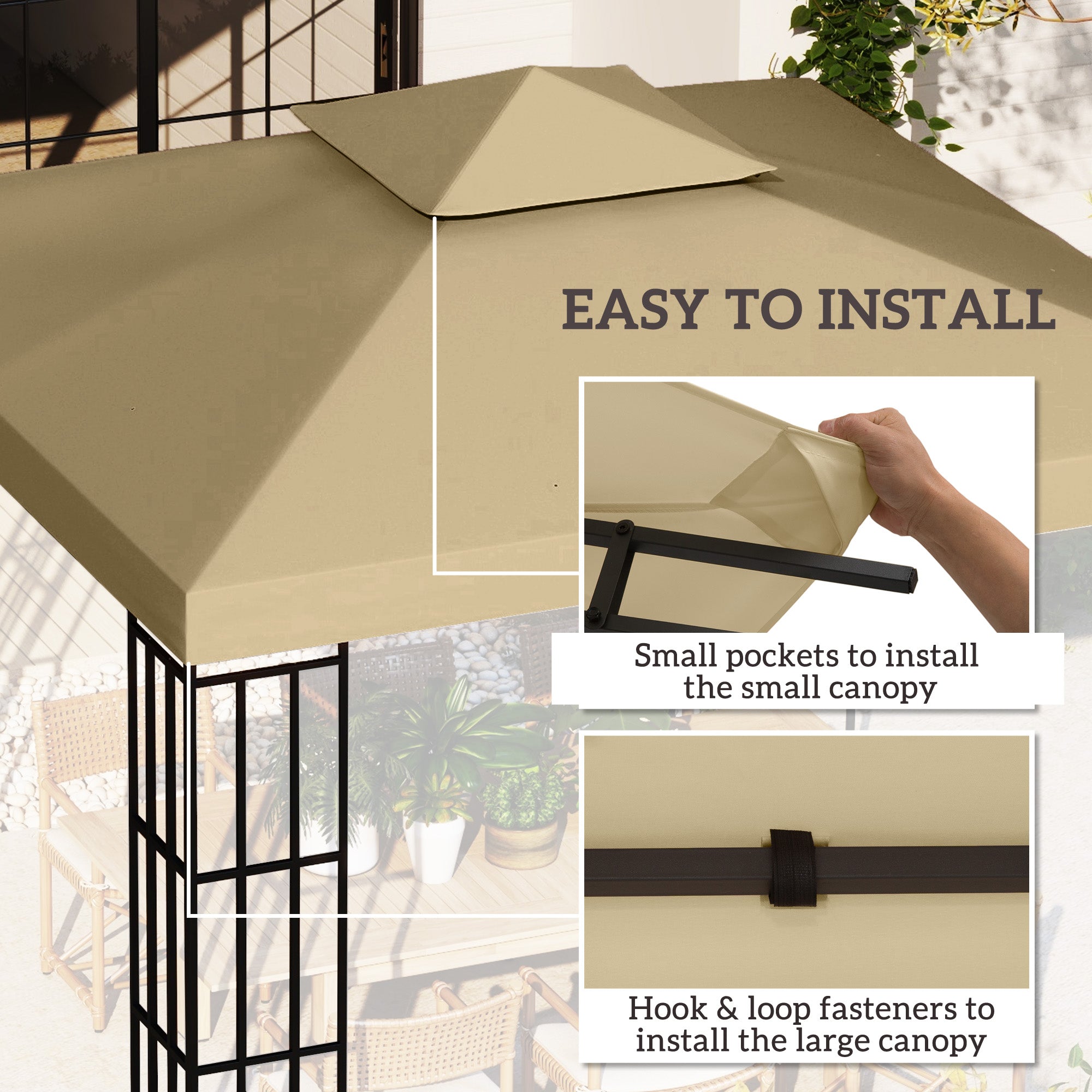 Outsunny 3(m) Gazebo Top Cover Double Tier Canopy Replacement Pavilion Roof Deep Beige - anydaydirect