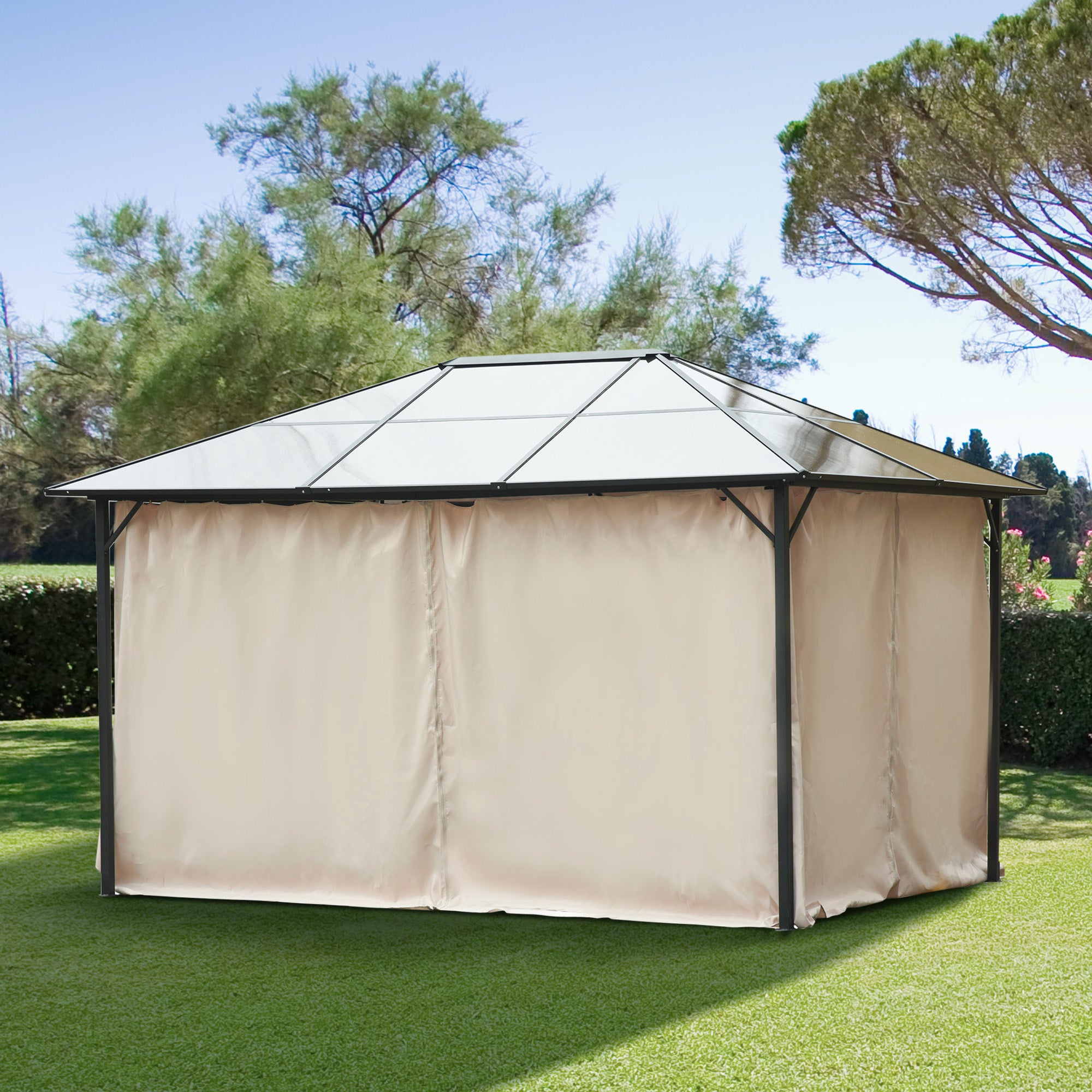 Outsunny 4 Pack Universal Gazebo Replacement Sidewalls Privacy Panel for Most 3 x 4m Gazebo Canopy Pavillion Outdoor Shelter Curtains Accessories Beige - anydaydirect
