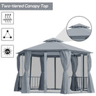 Outsunny 3 x 3(m) Hexagon Gazebo Patio Canopy Party Tent Outdoor Garden Shelter w/ 2 Tier Roof & Side Panel - Grey - anydaydirect