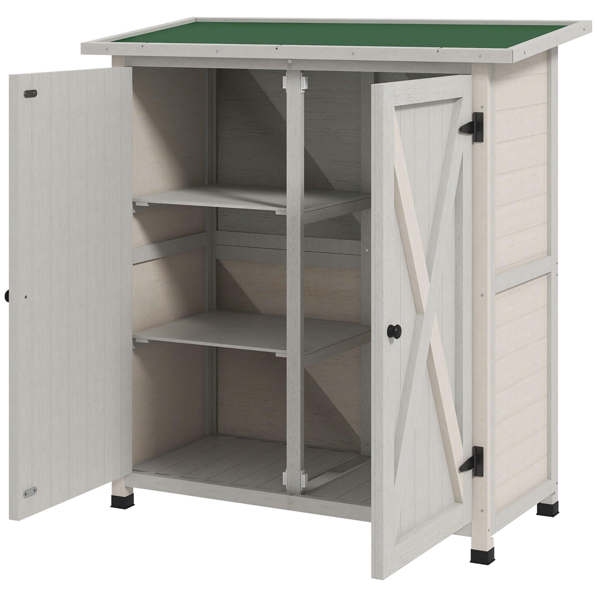 Outsunny Wooden Garden Shed Storage Shed Fir Tool Cabinet with Shelves Double Door Light Grey - anydaydirect